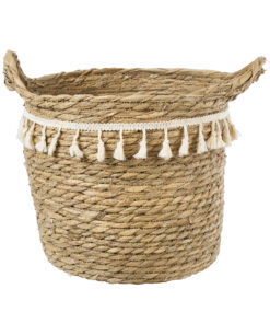 GloboStar® GloboStar® Artificial Garden SANTORINI 20286 Διακοσμητικό Πλεκτό Καλάθι - Κασπώ Γλάστρα - Flower Pot Μπεζ με Μακραμέ Φ31cm x Υ29cm