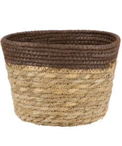 GloboStar® GloboStar® Artificial Garden LEFKADA 20287 Διακοσμητικό Πλεκτό Καλάθι - Κασπώ Γλάστρα - Flower Pot Μπεζ με Καφέ Φ22cm x Υ15cm