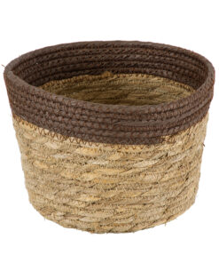 Alternative view of GloboStar® Artificial Garden LEFKADA 20287 Διακοσμητικό Πλεκτό Καλάθι - Κασπώ Γλάστρα - Flower Pot Μπεζ με Καφέ Φ22cm x Υ15cm