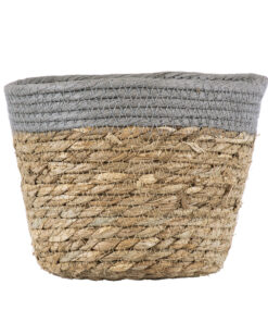 GloboStar® Artificial Garden ANTIPAROS 20288 Διακοσμητικό Πλεκτό Καλάθι - Κασπώ Γλάστρα - Flower Pot Μπεζ με Γκρι Φ18cm x Υ15cm 11 20288 4