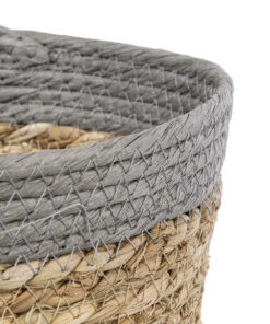 GloboStar® Artificial Garden ANTIPAROS 20288 Διακοσμητικό Πλεκτό Καλάθι - Κασπώ Γλάστρα - Flower Pot Μπεζ με Γκρι Φ18cm x Υ15cm 12 20288 5