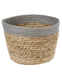 GloboStar® GloboStar® Artificial Garden ANTIPAROS 20289 Διακοσμητικό Πλεκτό Καλάθι - Κασπώ Γλάστρα - Flower Pot Μπεζ με Γκρι Φ22cm x Υ15cm