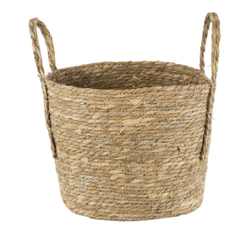 GloboStar® GloboStar® Artificial Garden TINOS 20292 Διακοσμητικό Πλεκτό Καλάθι - Κασπώ Γλάστρα - Flower Pot Μπεζ Φ35cm x Υ30cm