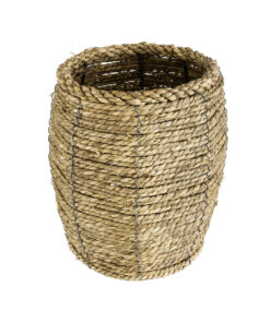 GloboStar® GloboStar® Artificial Garden THASSOS 20295 Διακοσμητικό Πλεκτό Καλάθι - Κασπώ Γλάστρα - Flower Pot Μπεζ Φ18 x Υ24cm