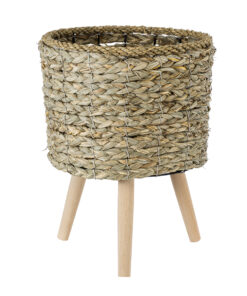 GloboStar® GloboStar® Artificial Garden SKOPELOS 20296 Διακοσμητικό Πλεκτό Καλάθι - Κασπώ Γλάστρα - Flower Pot Μπεζ με Καφέ Φ26cm x Υ36cm