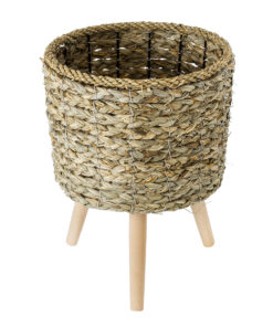 Alternative view of GloboStar® Artificial Garden SKOPELOS 20296 Διακοσμητικό Πλεκτό Καλάθι - Κασπώ Γλάστρα - Flower Pot Μπεζ με Καφέ Φ26cm x Υ36cm