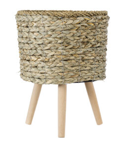 GloboStar® Artificial Garden SKOPELOS 20296 Διακοσμητικό Πλεκτό Καλάθι - Κασπώ Γλάστρα - Flower Pot Μπεζ με Καφέ Φ26cm x Υ36cm 15 20296 4