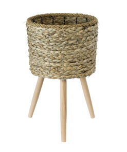 GloboStar® GloboStar® Artificial Garden SKOPELOS 20297 Διακοσμητικό Πλεκτό Καλάθι - Κασπώ Γλάστρα - Flower Pot Μπεζ με Καφέ Φ26cm x Υ44cm