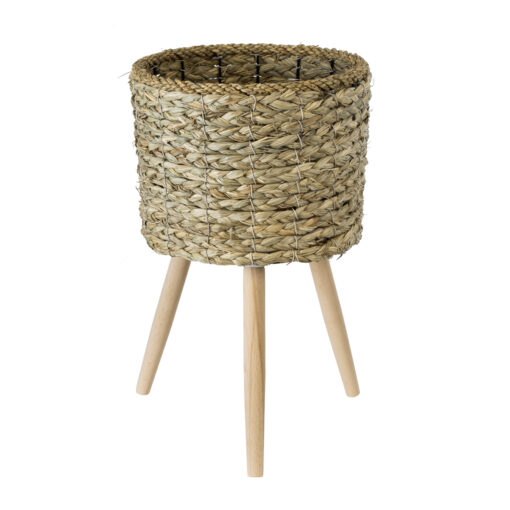 GloboStar® GloboStar® Artificial Garden SKOPELOS 20297 Διακοσμητικό Πλεκτό Καλάθι - Κασπώ Γλάστρα - Flower Pot Μπεζ με Καφέ Φ26cm x Υ44cm