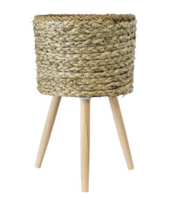 GloboStar® Artificial Garden SKOPELOS 20297 Διακοσμητικό Πλεκτό Καλάθι - Κασπώ Γλάστρα - Flower Pot Μπεζ με Καφέ Φ26cm x Υ44cm 12 20297 4