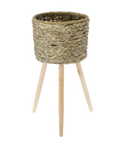 GloboStar® GloboStar® Artificial Garden SKOPELOS 20298 Διακοσμητικό Πλεκτό Καλάθι - Κασπώ Γλάστρα - Flower Pot Μπεζ με Καφέ Φ26cm x Υ55cm