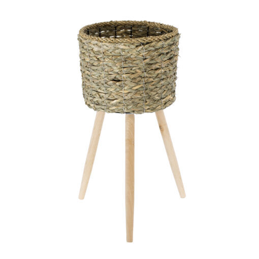 GloboStar® GloboStar® Artificial Garden SKOPELOS 20298 Διακοσμητικό Πλεκτό Καλάθι - Κασπώ Γλάστρα - Flower Pot Μπεζ με Καφέ Φ26cm x Υ55cm