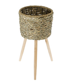 Alternative view of GloboStar® Artificial Garden SKOPELOS 20298 Διακοσμητικό Πλεκτό Καλάθι - Κασπώ Γλάστρα - Flower Pot Μπεζ με Καφέ Φ26cm x Υ55cm