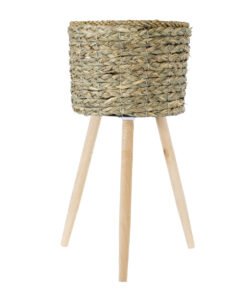 GloboStar® Artificial Garden SKOPELOS 20298 Διακοσμητικό Πλεκτό Καλάθι - Κασπώ Γλάστρα - Flower Pot Μπεζ με Καφέ Φ26cm x Υ55cm 14 20298 4