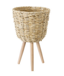 GloboStar® GloboStar® Artificial Garden LIMNOS 20299 Διακοσμητικό Πλεκτό Καλάθι - Κασπώ Γλάστρα - Flower Pot Μπεζ Φ26cm x Υ42cm