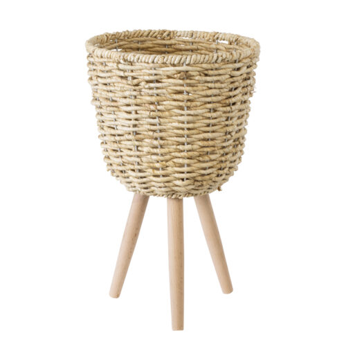 GloboStar® GloboStar® Artificial Garden LIMNOS 20299 Διακοσμητικό Πλεκτό Καλάθι - Κασπώ Γλάστρα - Flower Pot Μπεζ Φ26cm x Υ42cm