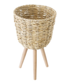 Alternative view of GloboStar® Artificial Garden LIMNOS 20299 Διακοσμητικό Πλεκτό Καλάθι - Κασπώ Γλάστρα - Flower Pot Μπεζ Φ26cm x Υ42cm