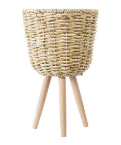 GloboStar® Artificial Garden LIMNOS 20299 Διακοσμητικό Πλεκτό Καλάθι - Κασπώ Γλάστρα - Flower Pot Μπεζ Φ26cm x Υ42cm 12 20299 4