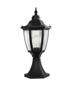 GloboStar® ENGLAND 202-0009 Vintage Επιδαπέδιο Φωτιστικό Φαναράκι Μονόφωτο 1 x E27 IP44 Μαύρο & Διάφανο Πλαστικό - Μ20 x Π20 x Υ45cm 11 202 0009 3