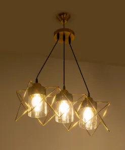 Alternative view of GLOBOSTAR® PLEX 202-0036 Μοντέρνο Κρεμαστό Φωτιστικό Οροφής με Ντουί 3 x E27 AC 220-240V IP20 - Χρυσό & Διάφανο - Μ56 x Π17 x Υ24cm