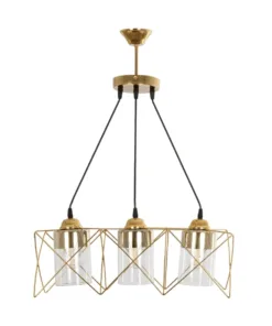 GLOBOSTAR® PLEX 202-0036 Μοντέρνο Κρεμαστό Φωτιστικό Οροφής με Ντουί 3 x E27 AC 220-240V IP20 - Χρυσό & Διάφανο - Μ56 x Π17 x Υ24cm 13 202 0036 3
