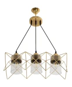 GLOBOSTAR® PLEX 202-0036 Μοντέρνο Κρεμαστό Φωτιστικό Οροφής με Ντουί 3 x E27 AC 220-240V IP20 - Χρυσό & Διάφανο - Μ56 x Π17 x Υ24cm 14 202 0036 4