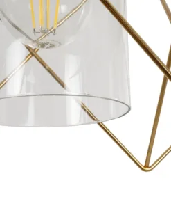 GLOBOSTAR® PLEX 202-0036 Μοντέρνο Κρεμαστό Φωτιστικό Οροφής με Ντουί 3 x E27 AC 220-240V IP20 - Χρυσό & Διάφανο - Μ56 x Π17 x Υ24cm 18 202 0036 8