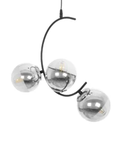 GLOBOSTAR® CITY 202-0041 Μοντέρνο Κρεμαστό Φωτιστικό Οροφής με Ντουί 3 x E27 AC 220-240V IP20 - Μαύρο, Ασημί & Διάφανο - Μ60 x Π35 x Υ50cm 14 202 0041 4