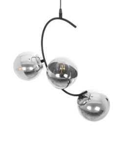 GLOBOSTAR® CITY 202-0041 Μοντέρνο Κρεμαστό Φωτιστικό Οροφής με Ντουί 3 x E27 AC 220-240V IP20 - Μαύρο, Ασημί & Διάφανο - Μ60 x Π35 x Υ50cm 16 202 0041 6