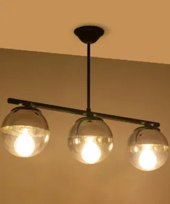 Alternative view of GloboStar® CITY 202-0043 Μοντέρνο Φωτιστικό Οροφής Μπάλα Τρίφωτο 3 x E27 IP20 Μαύρο Μέταλλο με Διάφανο Γυαλί - Μ55 x Π15 x Υ43cm