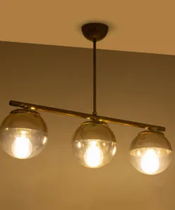 Alternative view of GloboStar® CITY 202-0045 Μοντέρνο Φωτιστικό Οροφής Μπάλα Τρίφωτο 3 x E27 IP20 Χρυσό Μέταλλο με Διάφανο Γυαλί - Μ55 x Π15 x Υ43cm