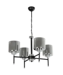 GLOBOSTAR® SHORD 202-0056 Μοντέρνο Κρεμαστό Φωτιστικό Οροφής με Ντουί 4 x E27 AC 220-240V IP20 - Μαύρο & Μαύρο Φιμέ - Μ57 x Π57 x Υ37cm 13 202 0056 3