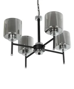 GLOBOSTAR® SHORD 202-0056 Μοντέρνο Κρεμαστό Φωτιστικό Οροφής με Ντουί 4 x E27 AC 220-240V IP20 - Μαύρο & Μαύρο Φιμέ - Μ57 x Π57 x Υ37cm 15 202 0056 5