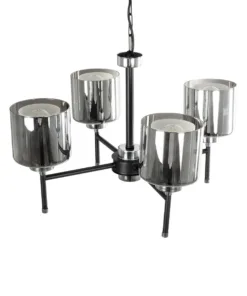 GLOBOSTAR® SHORD 202-0056 Μοντέρνο Κρεμαστό Φωτιστικό Οροφής με Ντουί 4 x E27 AC 220-240V IP20 - Μαύρο & Μαύρο Φιμέ - Μ57 x Π57 x Υ37cm 16 202 0056 6