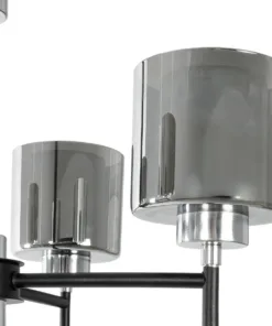 GLOBOSTAR® SHORD 202-0056 Μοντέρνο Κρεμαστό Φωτιστικό Οροφής με Ντουί 4 x E27 AC 220-240V IP20 - Μαύρο & Μαύρο Φιμέ - Μ57 x Π57 x Υ37cm 17 202 0056 7