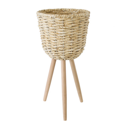 GloboStar® GloboStar® Artificial Garden LIMNOS 20300 Διακοσμητικό Πλεκτό Καλάθι - Κασπώ Γλάστρα - Flower Pot Μπεζ Φ26cm x Υ56cm