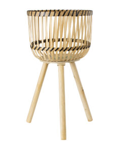 GloboStar® Artificial Garden FOLEGANDROS 20302 Διακοσμητικό Πλεκτό Καλάθι - Κασπώ Γλάστρα - Flower Pot Μπεζ με Καφέ Φ32cm x Υ59cm 12 20302 4