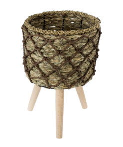 Alternative view of GloboStar® Artificial Garden SAMOS 20303 Διακοσμητικό Πλεκτό Καλάθι - Κασπώ Γλάστρα - Flower Pot Μπεζ με Καφέ Φ22cm x Υ34cm