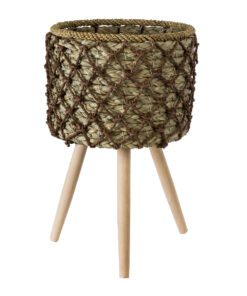 GloboStar® GloboStar® Artificial Garden SAMOS 20304 Διακοσμητικό Πλεκτό Καλάθι - Κασπώ Γλάστρα - Flower Pot Μπεζ με Καφέ Φ27cm x Υ45cm