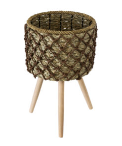 Alternative view of GloboStar® Artificial Garden SAMOS 20304 Διακοσμητικό Πλεκτό Καλάθι - Κασπώ Γλάστρα - Flower Pot Μπεζ με Καφέ Φ27cm x Υ45cm