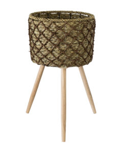 GloboStar® GloboStar® Artificial Garden SAMOS 20305 Διακοσμητικό Πλεκτό Καλάθι - Κασπώ Γλάστρα - Flower Pot Μπεζ με Καφέ Φ32cm x Υ58cm