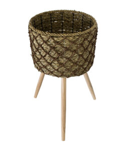 Alternative view of GloboStar® Artificial Garden SAMOS 20305 Διακοσμητικό Πλεκτό Καλάθι - Κασπώ Γλάστρα - Flower Pot Μπεζ με Καφέ Φ32cm x Υ58cm