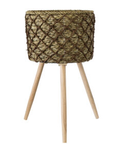 GloboStar® Artificial Garden SAMOS 20305 Διακοσμητικό Πλεκτό Καλάθι - Κασπώ Γλάστρα - Flower Pot Μπεζ με Καφέ Φ32cm x Υ58cm 12 20305 4