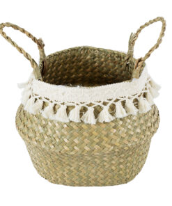 GloboStar® Artificial Garden MILOS 20306 Διακοσμητικό Ψάθινο Καλάθι - Κασπώ Γλάστρα - Flower Pot Μπεζ με Μακραμέ Φ17cm x Υ23cm 11 20306 3