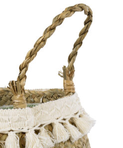 GloboStar® Artificial Garden MILOS 20306 Διακοσμητικό Ψάθινο Καλάθι - Κασπώ Γλάστρα - Flower Pot Μπεζ με Μακραμέ Φ17cm x Υ23cm 13 20306 5