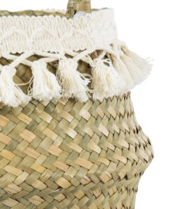 GloboStar® Artificial Garden MILOS 20306 Διακοσμητικό Ψάθινο Καλάθι - Κασπώ Γλάστρα - Flower Pot Μπεζ με Μακραμέ Φ17cm x Υ23cm 14 20306 6