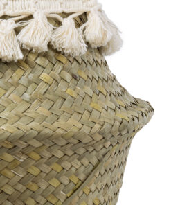 GloboStar® Artificial Garden MILOS 20307 Διακοσμητικό Ψάθινο Καλάθι - Κασπώ Γλάστρα - Flower Pot Μπεζ με Μακραμέ Φ21cm x Υ26cm 15 20307 6
