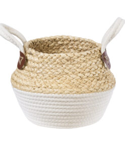 GloboStar® GloboStar® Artificial Garden KIMOLOS 20309 Διακοσμητικό Πλεκτό Καλάθι - Κασπώ Γλάστρα - Flower Pot Μπεζ με Λευκό Φ18cm x Υ21cm