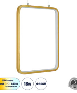 GloboStar® GLOBOSTAR® NEROBA 61305 Μοντέρνο Κρεμαστό Φωτιστικό Οροφής LED 18W 1980lm 360° AC 220-240V IP20 Ρυθμιζόμενο Λευκό CCT με On/Off 2700K/4500K/6000K - Lumileds SMD Chip - Χρυσό Βούρτσας - Μ29 x Π2 x Υ36cm - 3 Χρόνια Εγγύηση