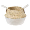 GloboStar® GloboStar® Artificial Garden KIMOLOS 20310 Διακοσμητικό Πλεκτό Καλάθι - Κασπώ Γλάστρα - Flower Pot Μπεζ με Λευκό Φ22cm x Υ26cm